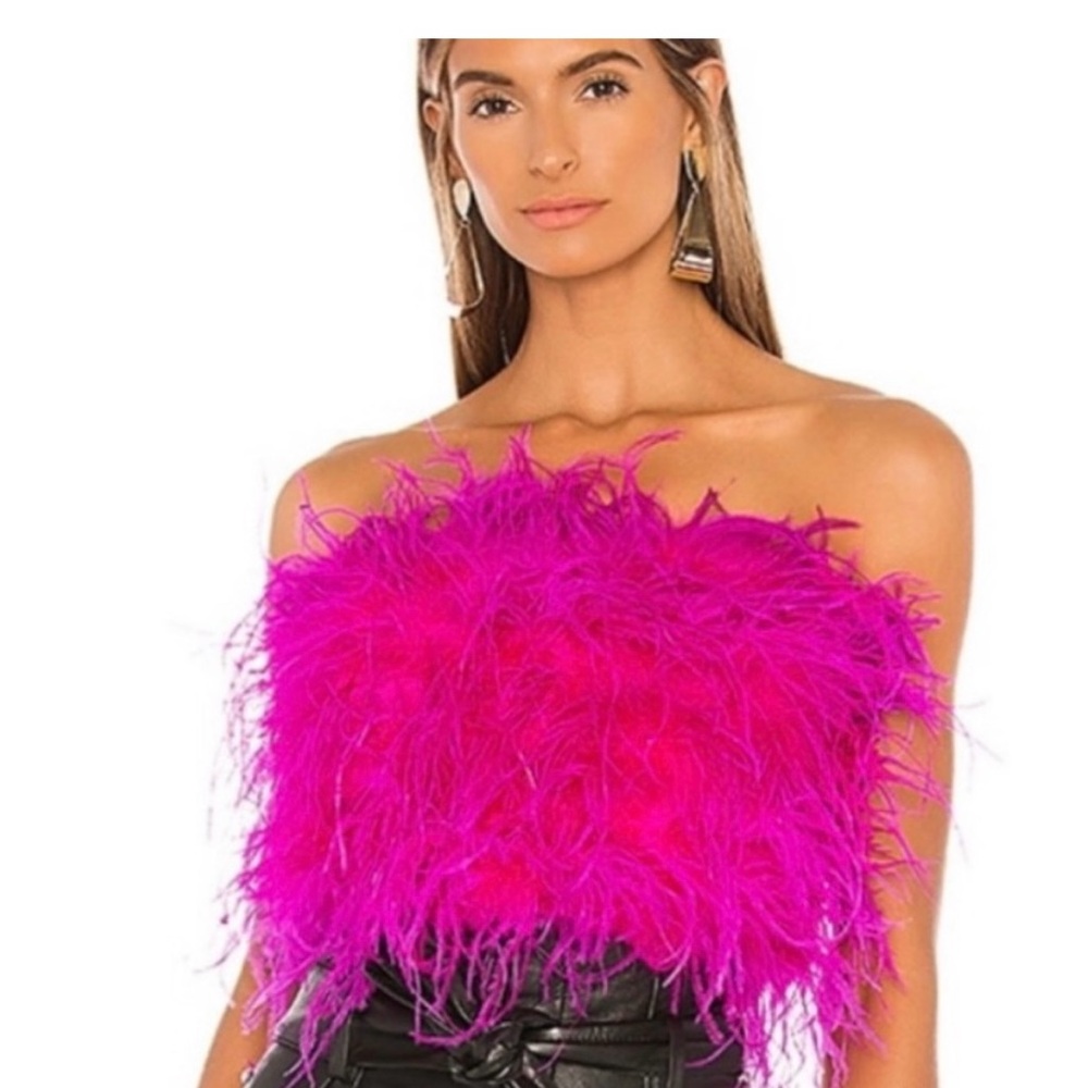 Bardot Pink Feathered Tube Top NWT